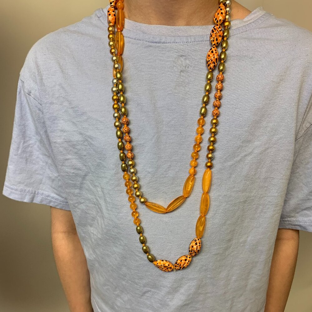 Windsor Necklace & Earring Set Orange & Gold tone Beads